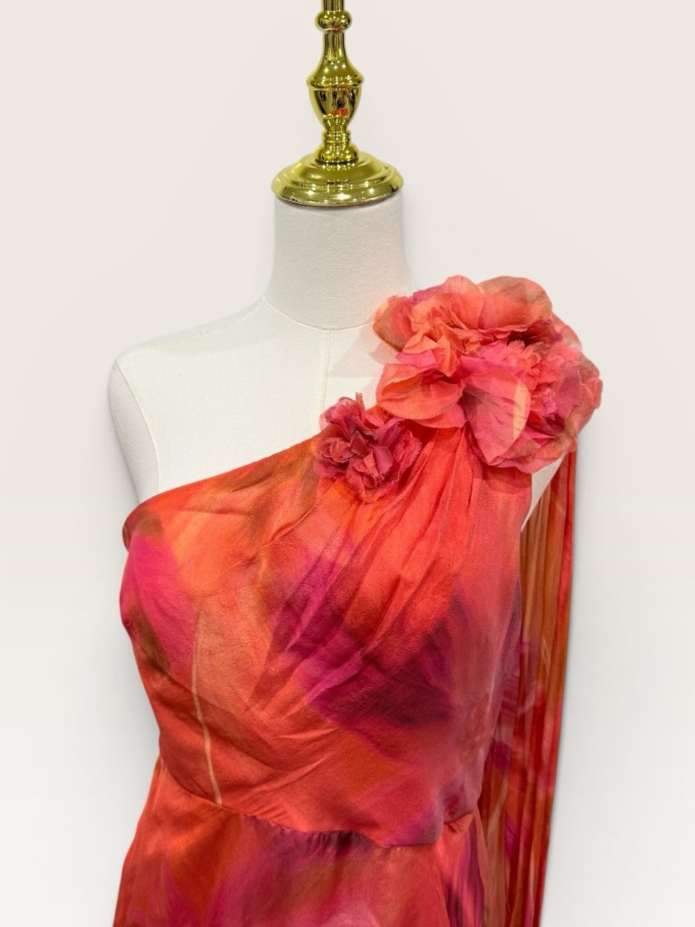 Muse By Marchesa Sz 6 One Shoulder Tangerine Floral Evening Gown Dress NWT $439 - Picture 6 of 16